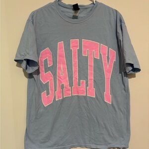 Blue T-Shirt with Pink 'SALTY' Print